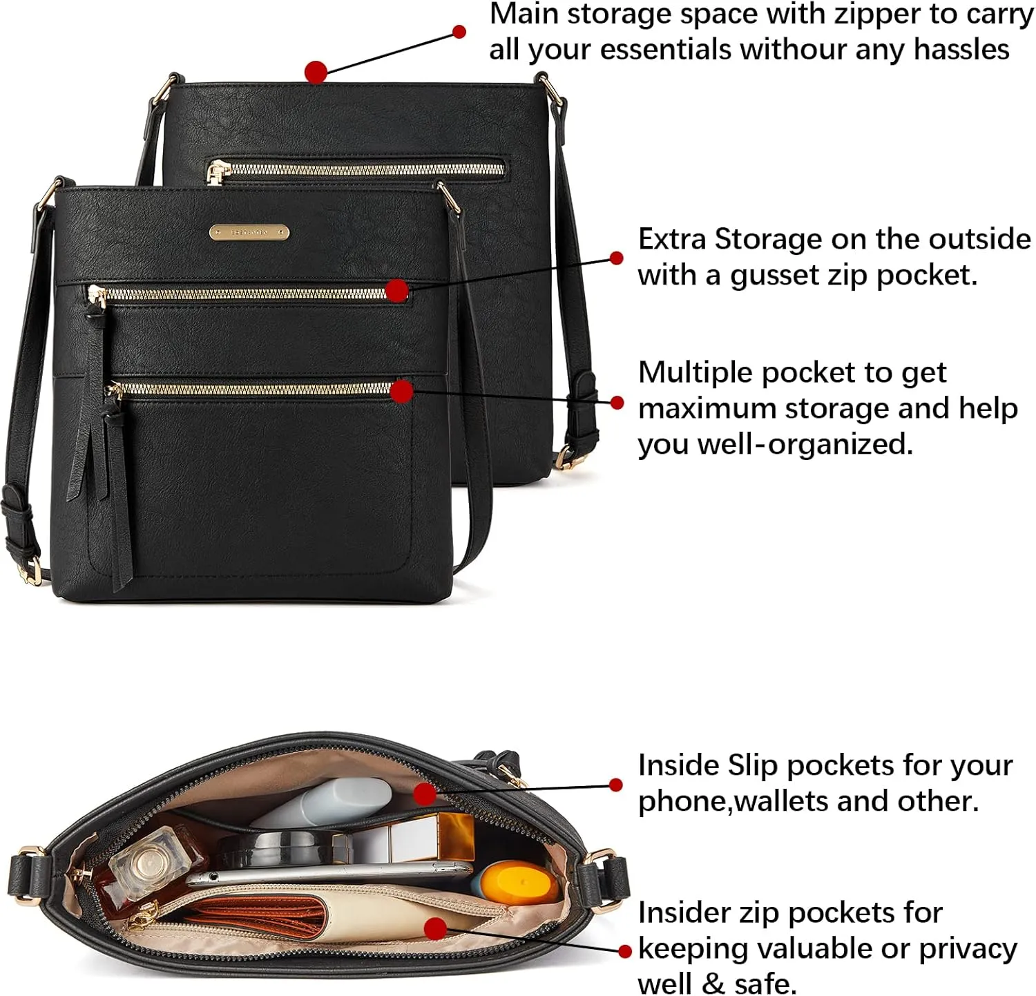 BOSTANTEN Crossbody Bags for Women Trendy Vegan Leather Purse Designer Shoulder Handbags with Adjustable Strap Zipper Pocket