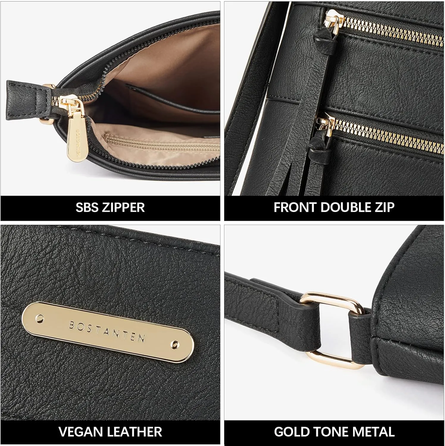 BOSTANTEN Crossbody Bags for Women Trendy Vegan Leather Purse Designer Shoulder Handbags with Adjustable Strap Zipper Pocket