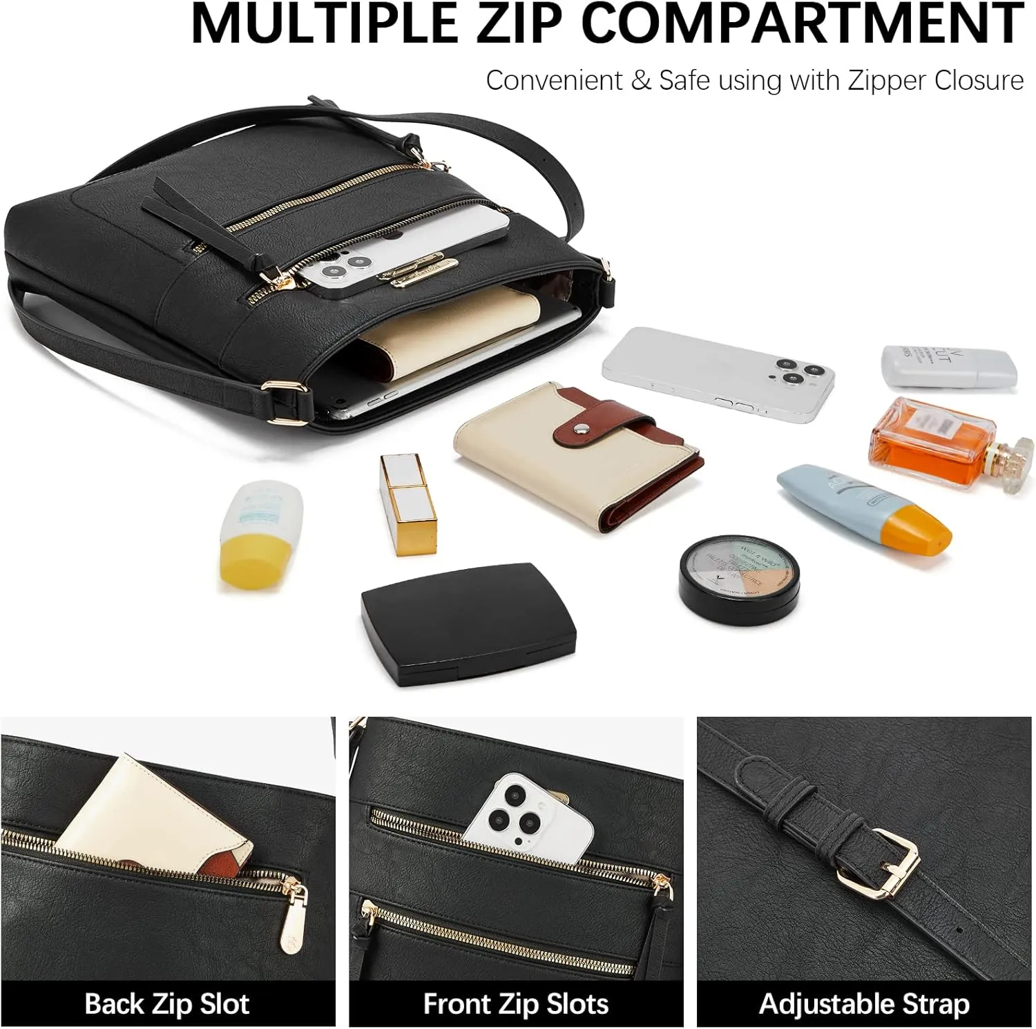 BOSTANTEN Crossbody Bags for Women Trendy Vegan Leather Purse Designer Shoulder Handbags with Adjustable Strap Zipper Pocket