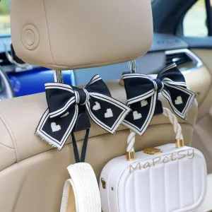 Bow Knot Car Seat Backrest Hooks for Purses and Bags Cute Headrest Hook, Bowknot Hanger Purse Holders for Women Auto Interior Accessories (2pcs Black)