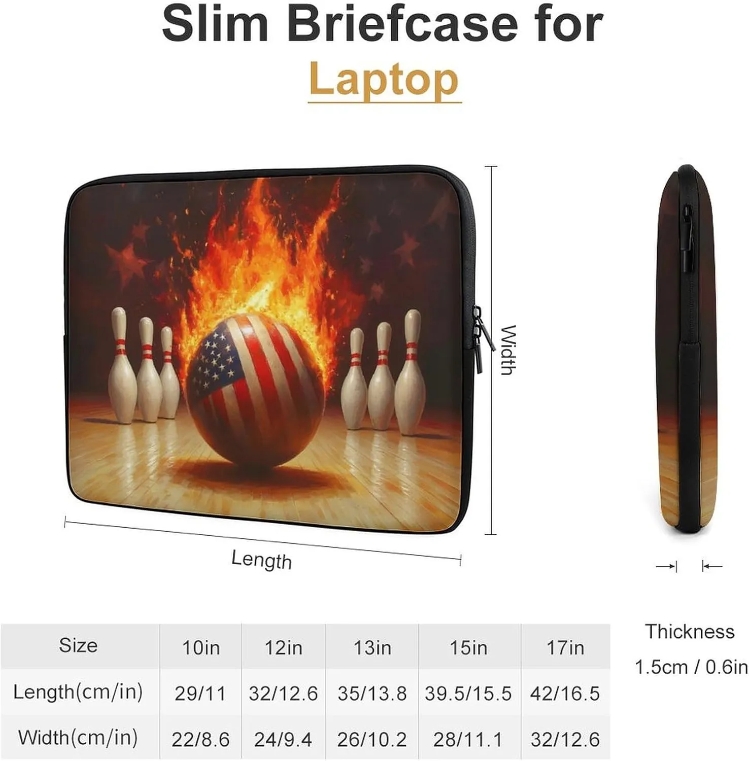 Bowling Flaming Ball Laptop Sleeve Laptop Bag Computer Sleeve Tablet Briefcase Carrying Bag Protective Case Bag