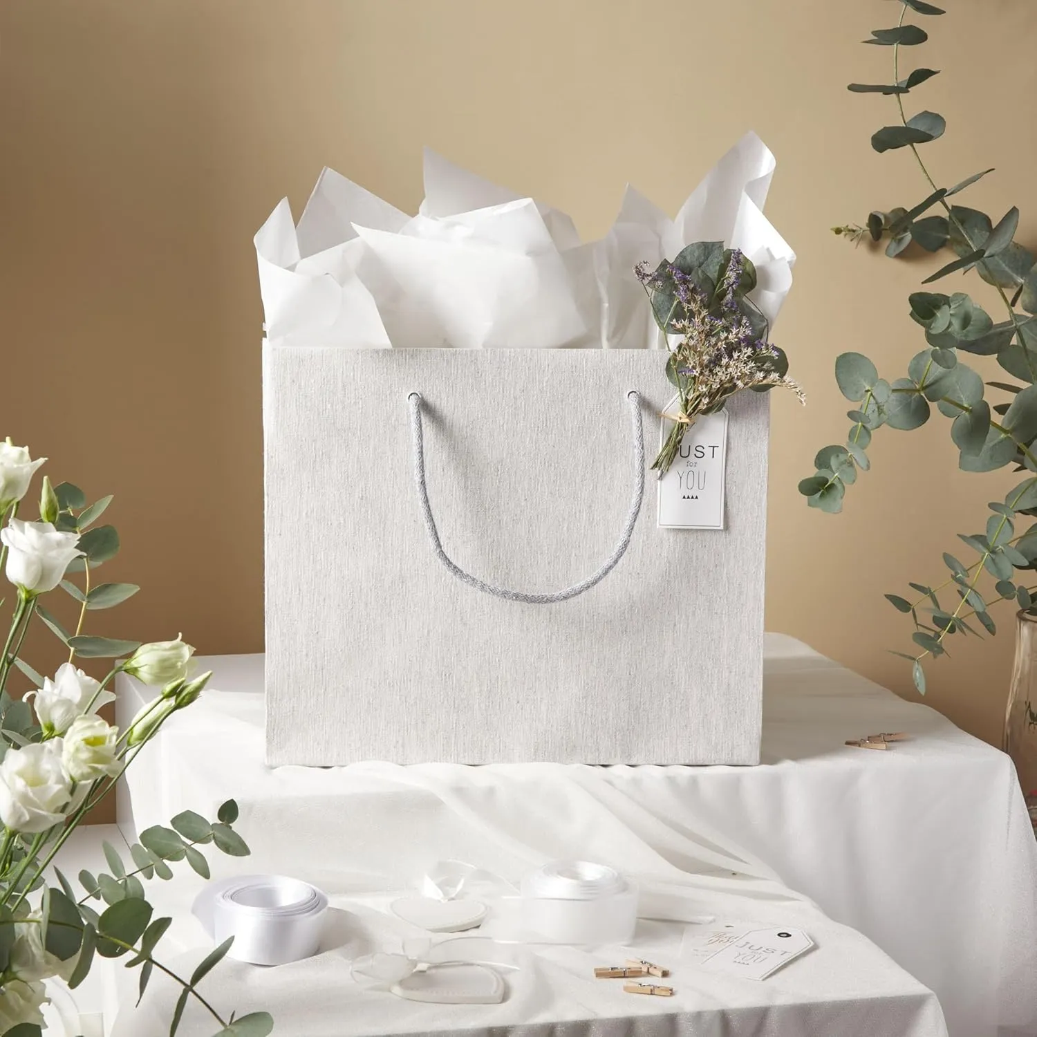 Boxes Craftory Pack of 4 Luxury Shopping Bags (11.81" x 9.84" x 3.93") - Ideal for Bridesmaid Gift, Wedding and Retail - Gray