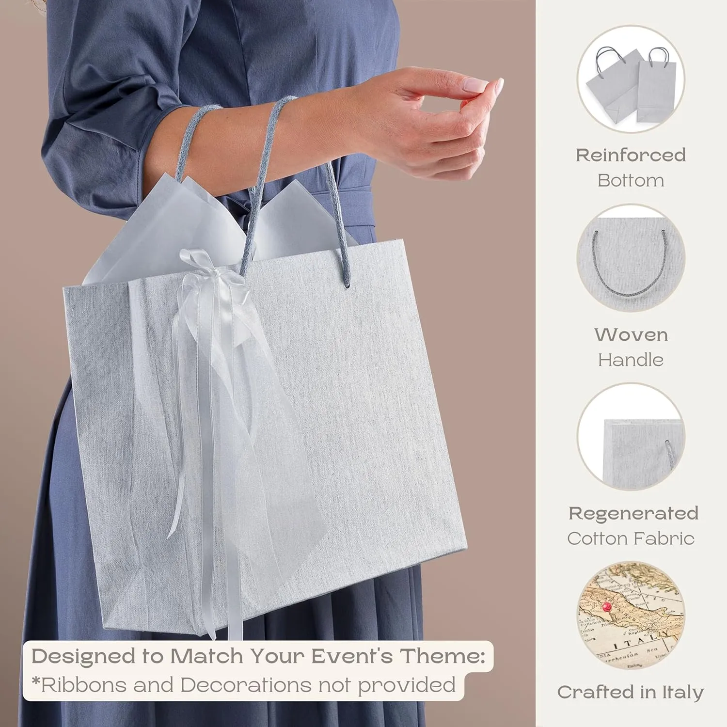 Boxes Craftory Pack of 4 Luxury Shopping Bags (11.81" x 9.84" x 3.93") - Ideal for Bridesmaid Gift, Wedding and Retail - Gray