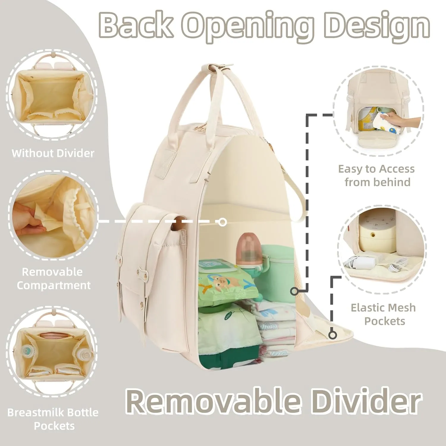 Breast Pump Backpack & Diaper Bag with Cooler, Fits Spectra S1 S2 Medela, Pumping Bag for Work, Fits 15.6" Laptop, 15 Pockets, Reinforced Zippers, Pacifier Case, Stroller Straps, White