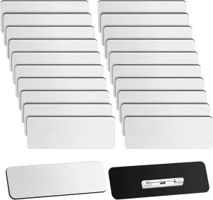 Breling 100 Pieces Name Tags with Pins 1 x 3 Inches Blank Name Tags Reusable ID Badge Holders with Clip for Office Workers Students Employee Custom(Silver and Black)