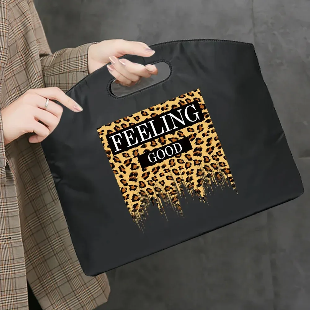Briefcase Bag for Documents Business Travel Bag A4 Document Organizer Handbag Leopard Printed Office Laptop Portable Totes Case