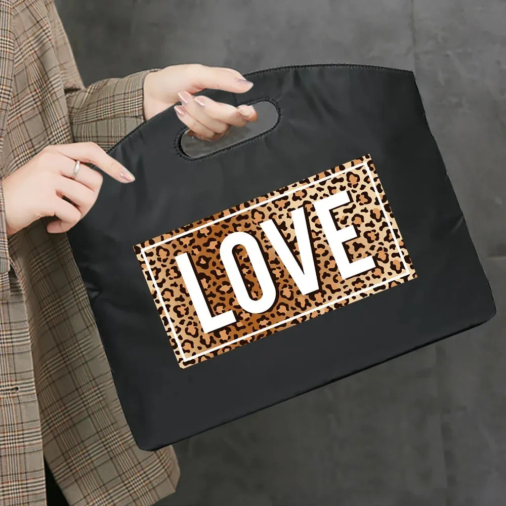 Briefcase Bag for Documents Business Travel Bag A4 Document Organizer Handbag Leopard Printed Office Laptop Portable Totes Case