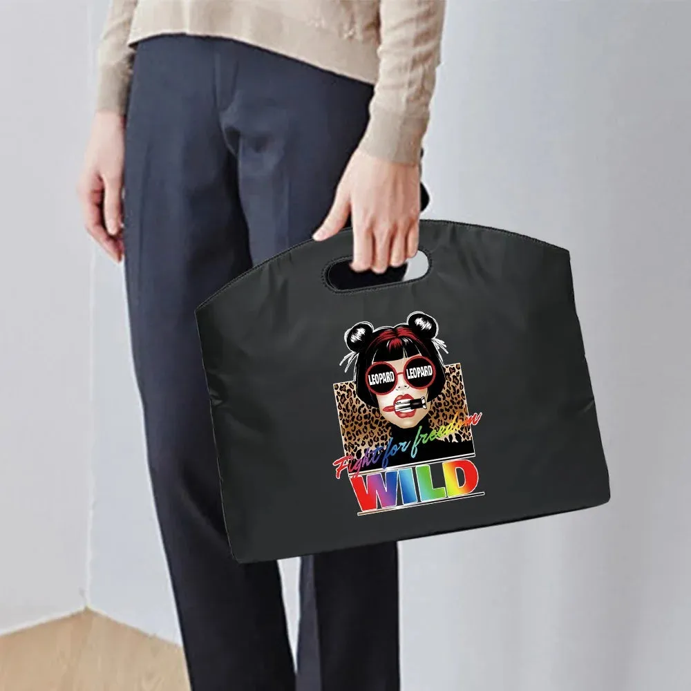 Briefcase Bag for Documents Business Travel Bag A4 Document Organizer Handbag Leopard Printed Office Laptop Portable Totes Case