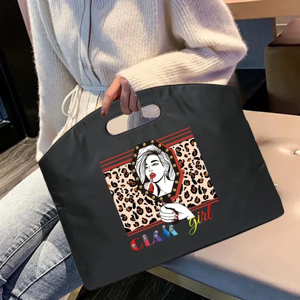 Briefcase Bag for Documents Business Travel Bag A4 Document Organizer Handbag Leopard Printed Office Laptop Portable Totes Case