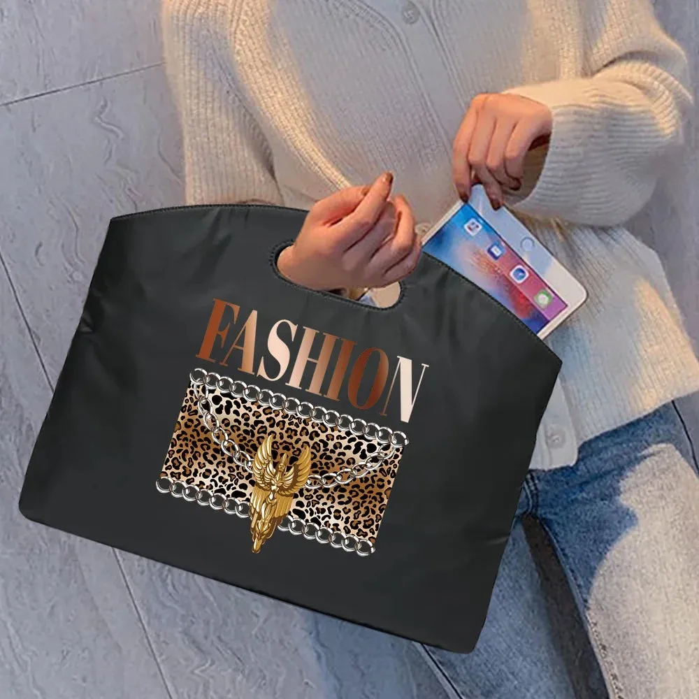 Briefcase Bag for Documents Business Travel Bag A4 Document Organizer Handbag Leopard Printed Office Laptop Portable Totes Case