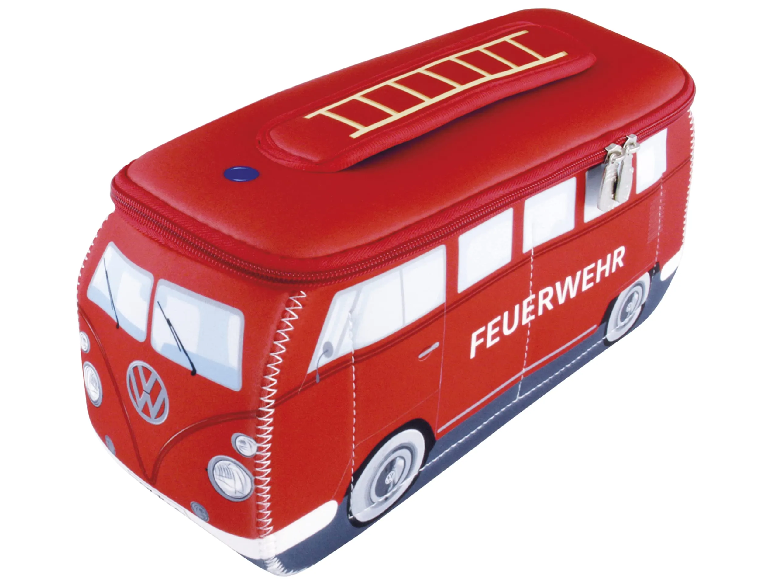 BRISA VW Collection - Volkswagen Neoprene Universal Makeup Cosmetics Toiletry Travel Pharmacy Bag in T1 Bus Design (Firetruck/Red) (Large (11.8 x 5.5 x 4.7 inches))