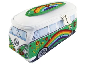BRISA VW Collection - Volkswagen Neoprene Universal Makeup Cosmetics Toiletry Travel Pharmacy Bag in T1 Bus Design (Peace/Green) (Large (11.8 x 5.5 x 4.7 inches))