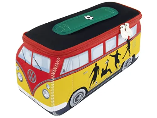 BRISA VW Collection - Volkswagen Neoprene Universal Makeup Cosmetics Toiletry Travel Pharmacy Bag in T1 Bus Design (Soccer/Multicolor) (Large (11.8 x 5.5 x 4.7 inches))