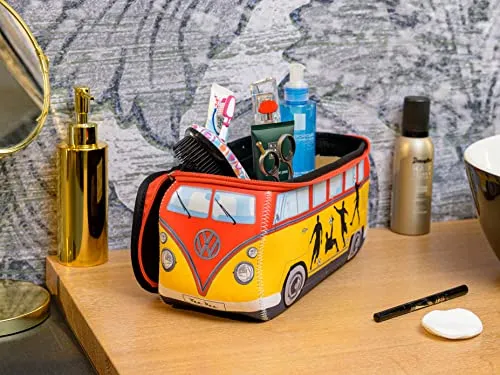 BRISA VW Collection - Volkswagen Neoprene Universal Makeup Cosmetics Toiletry Travel Pharmacy Bag in T1 Bus Design (Soccer/Multicolor) (Large (11.8 x 5.5 x 4.7 inches))