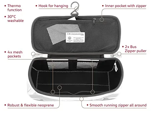 BRISA VW Collection - Volkswagen Neoprene Universal Makeup Cosmetics Toiletry Travel Pharmacy Bag in T1 Bus Design (Soccer/Multicolor) (Large (11.8 x 5.5 x 4.7 inches))