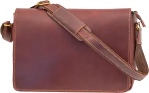 Brown Leather Laptop Bag - Stylish 16 Inch Computer Case for Men and Women - Genuine Leather Business Briefcase with Multiple Pockets and Shoulder Strap