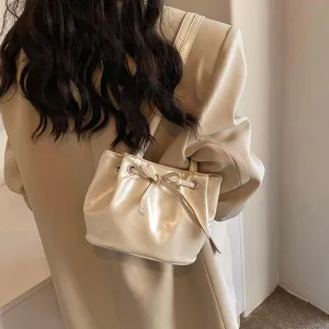 Bucket Purses for Women PU Leather Shoulder Bag Bucket Tote Purse Y2K Hobo Handbag Bow Underarm Bag