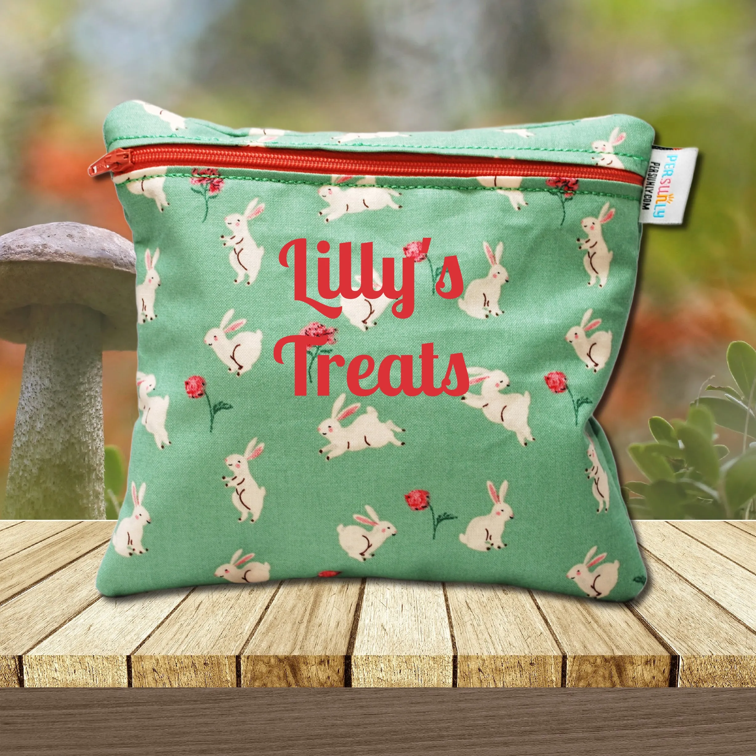 Bunnies on Grass Personalized Reusable Food Bag
