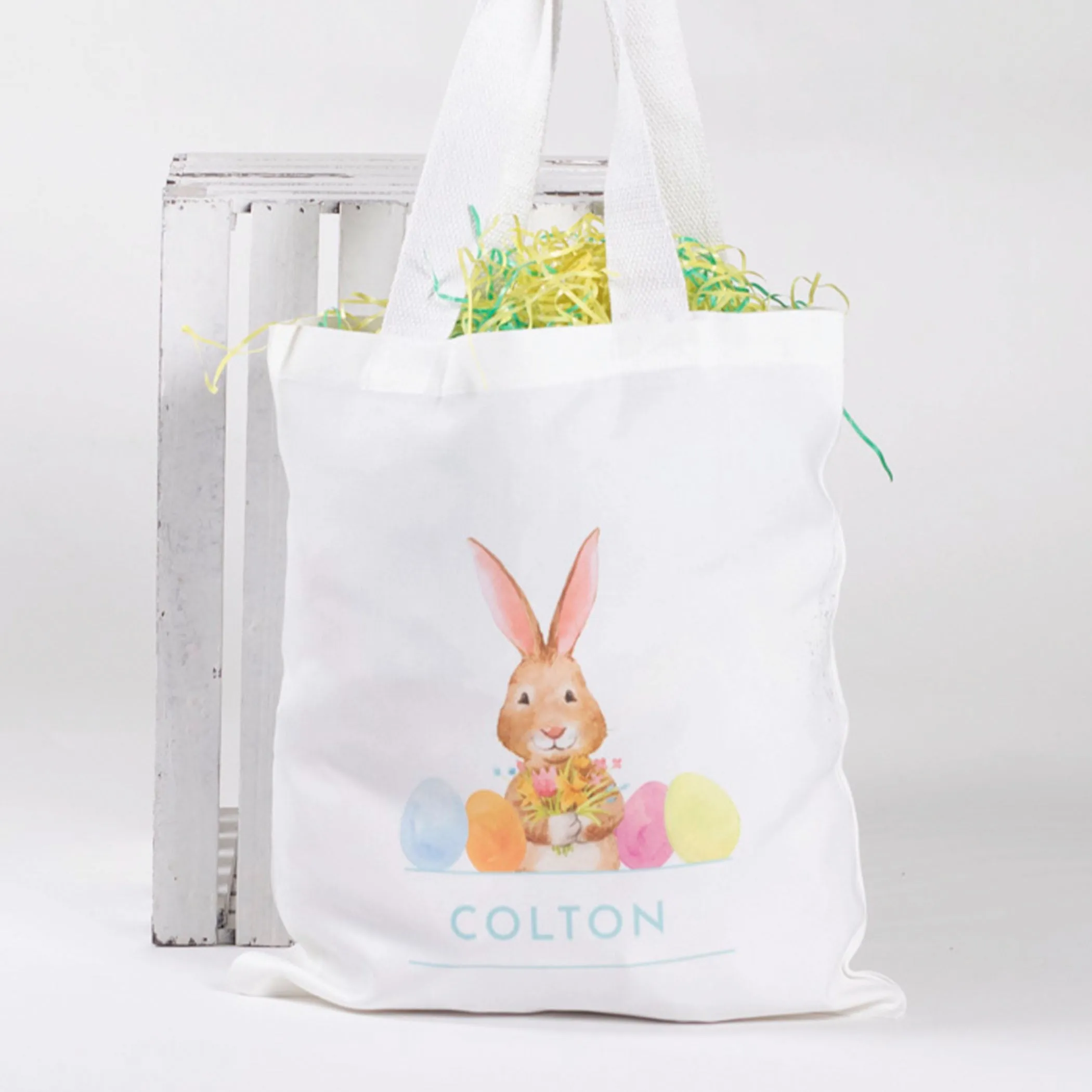 Bunny with Eggs Tote - Blue
