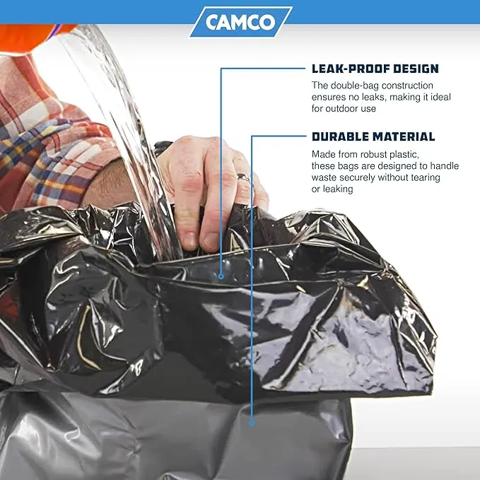Camco Toilet Waste Bags - Features Biodegradable Powder & Leak Proof Double Bag Design - Great for Camping, RVing, Hiking, or Boating - 10-Pack (41548)