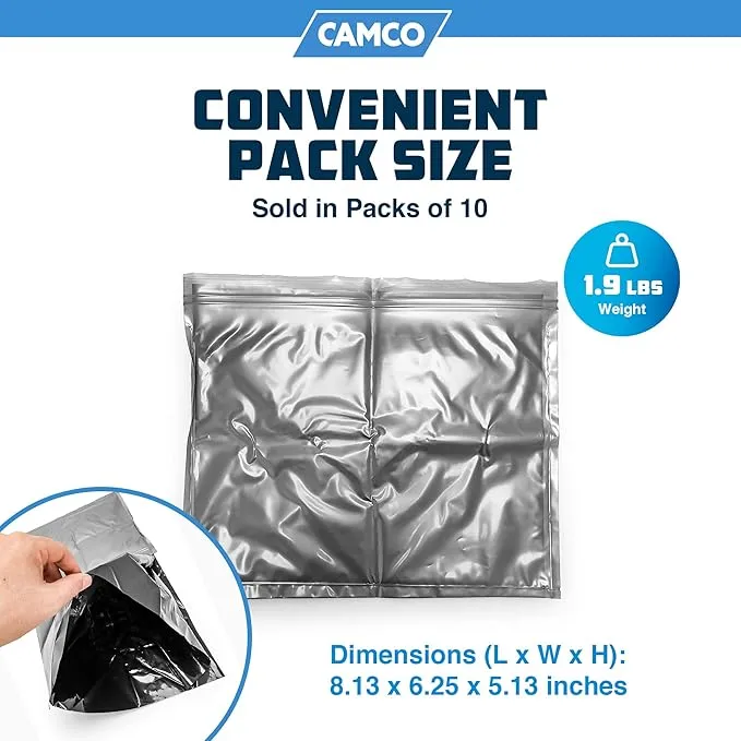 Camco Toilet Waste Bags - Features Biodegradable Powder & Leak Proof Double Bag Design - Great for Camping, RVing, Hiking, or Boating - 10-Pack (41548)