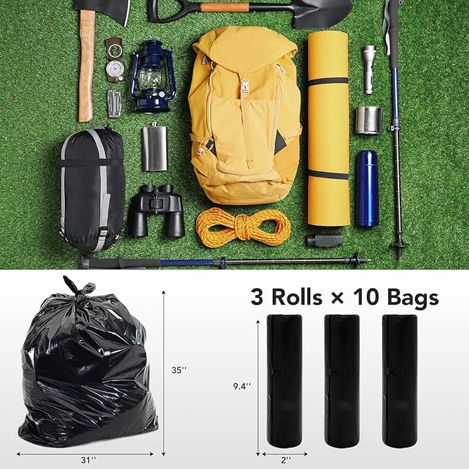 Camping Toilet Waste Bags, 13 Gallon Capacity, 3 Rolls with 10 Bags Each