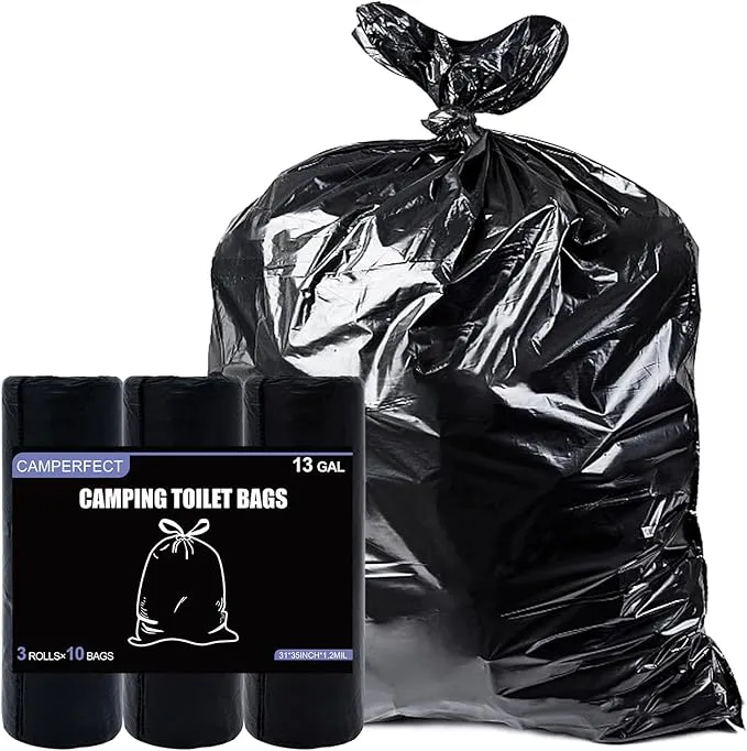 Camping Toilet Waste Bags, 13 Gallon Capacity, 3 Rolls with 10 Bags Each