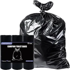 Camping Toilet Waste Bags, 13 Gallon Capacity, 3 Rolls with 10 Bags Each