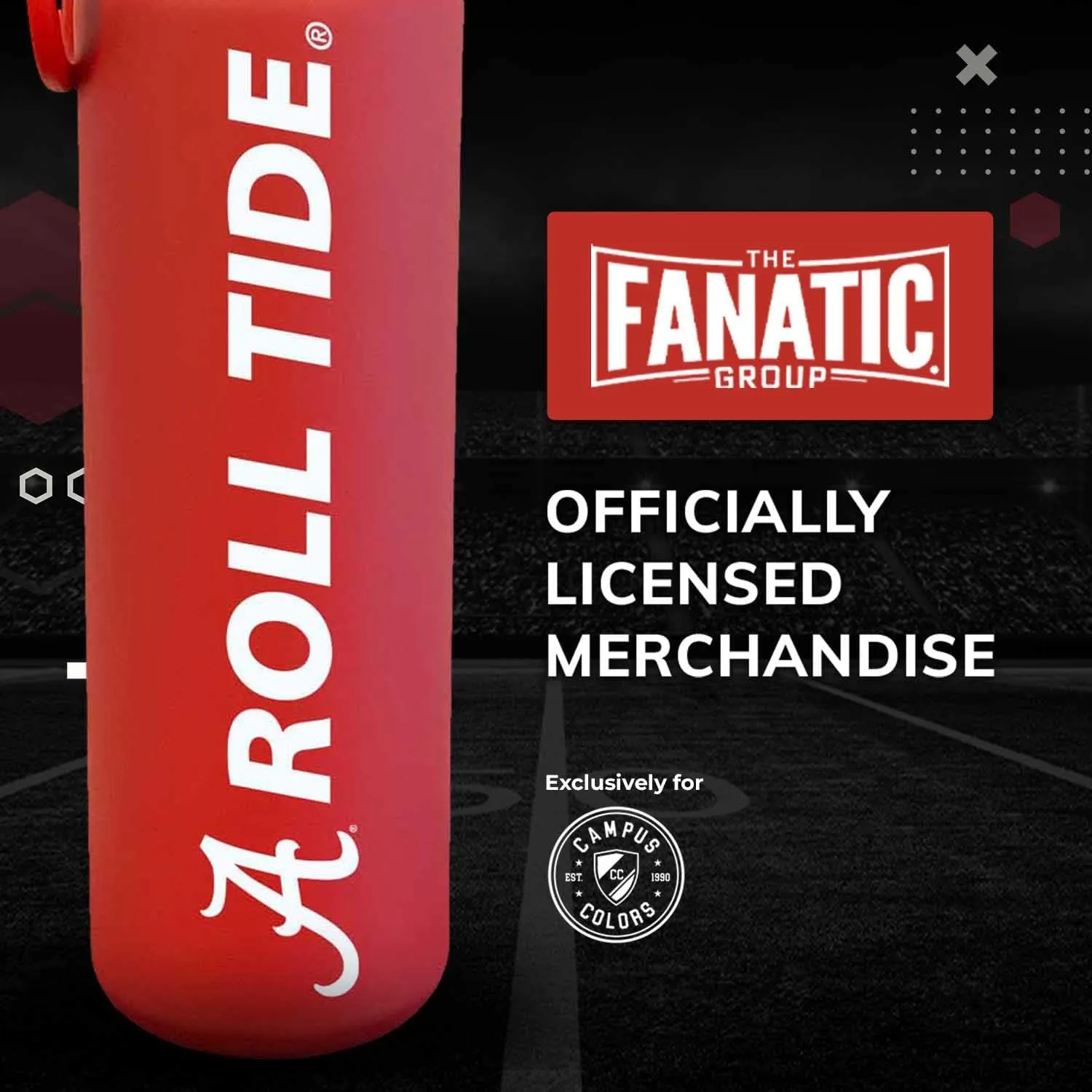 Campus Colors NCAA Stainless Steel Water Bottle - Twist on cap - 24 oz - Carry Clip - Keeps Your Drinks Hot or Cold for Hours (Alabama Crimson Tide - Crimson)