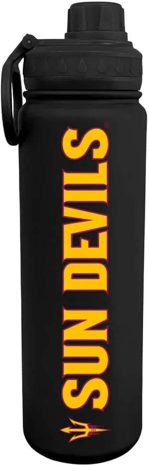 Campus Colors NCAA Stainless Steel Water Bottle - Twist on cap - 24 oz - Carry Clip - Keeps Your Drinks Hot or Cold for Hours (Arizona State Sun Devils - Black)