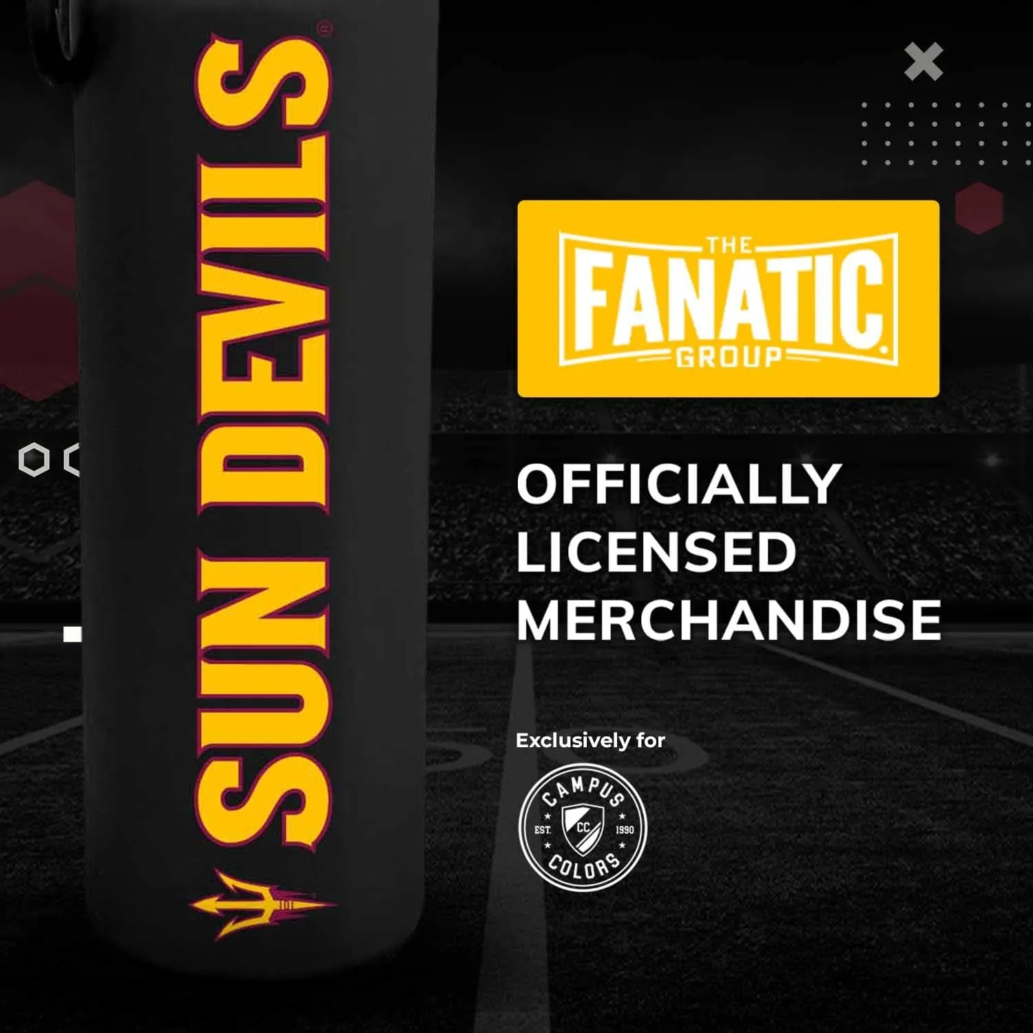 Campus Colors NCAA Stainless Steel Water Bottle - Twist on cap - 24 oz - Carry Clip - Keeps Your Drinks Hot or Cold for Hours (Arizona State Sun Devils - Black)