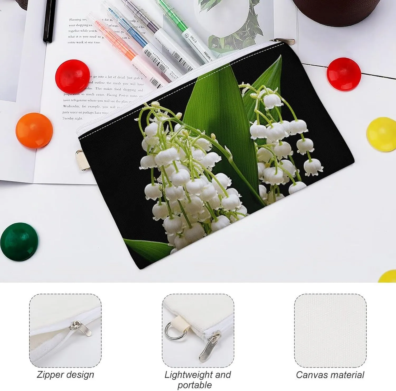 Canvas Coin Purse Some Lilies of The Valley Small Wallets for Women Slim Wallet with Zipper Key Ring Cute Change Purse Small Zipper Pouch