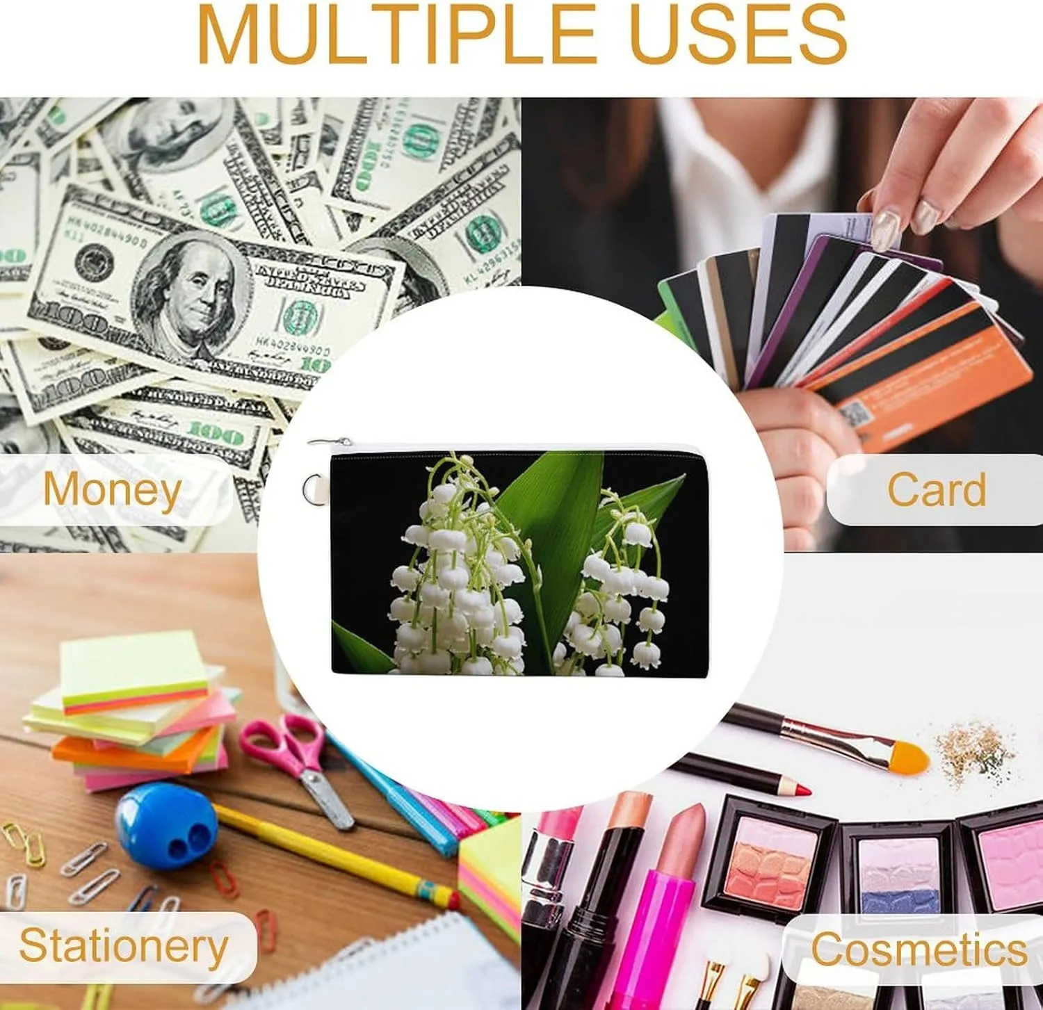 Canvas Coin Purse Some Lilies of The Valley Small Wallets for Women Slim Wallet with Zipper Key Ring Cute Change Purse Small Zipper Pouch