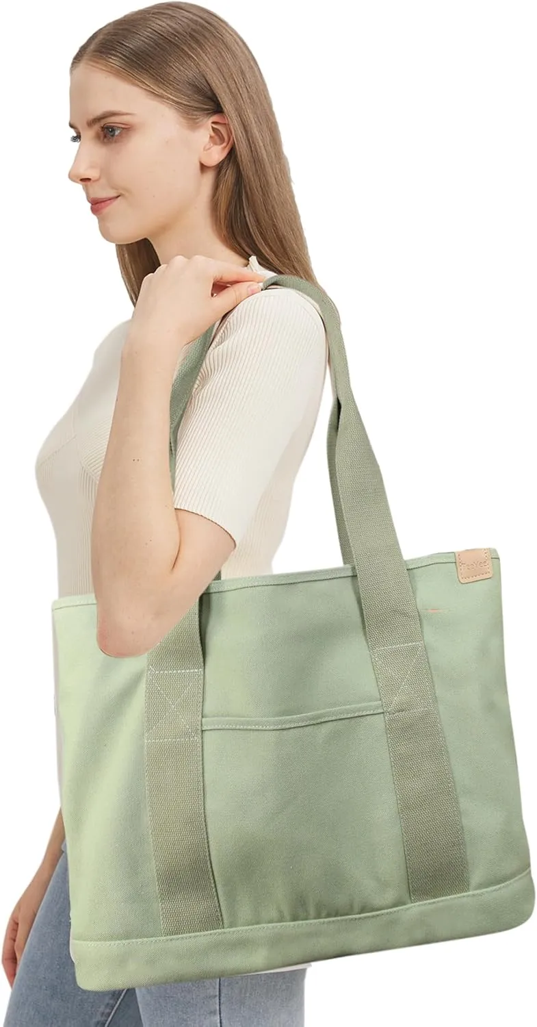 Canvas Tote Bag Casual Multi pockets Handbags Large Capacity Shopping Shoulder Bag with Pocket Bags Work Purses