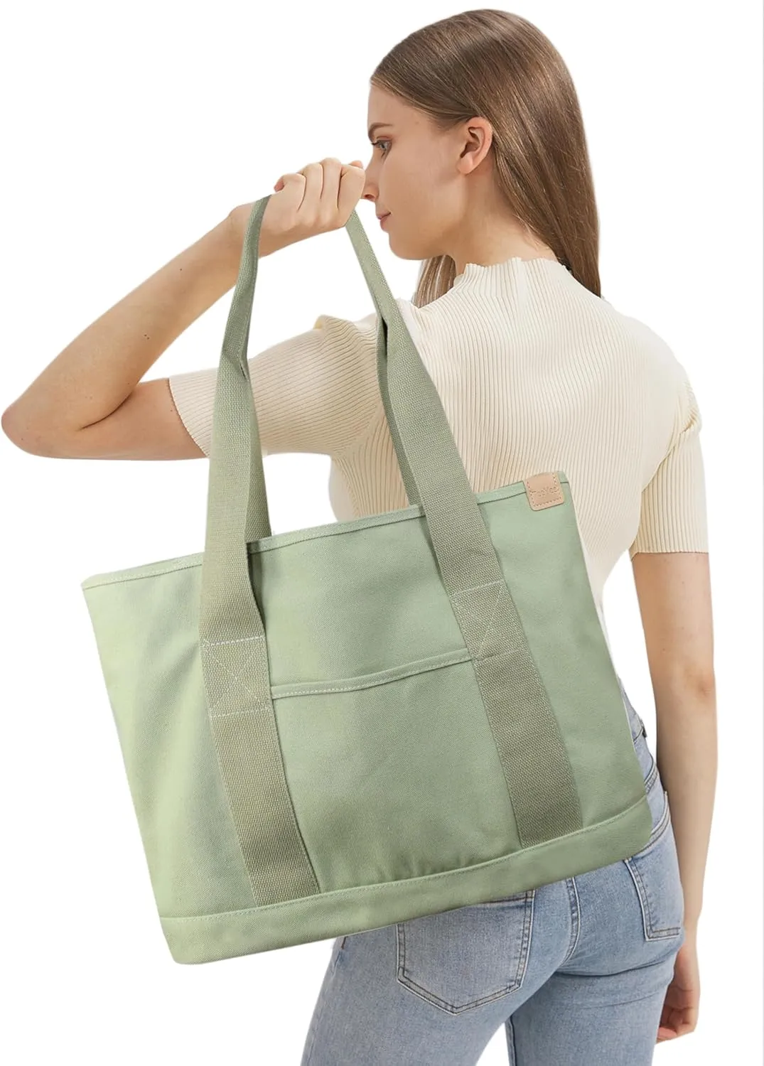 Canvas Tote Bag Casual Multi pockets Handbags Large Capacity Shopping Shoulder Bag with Pocket Bags Work Purses