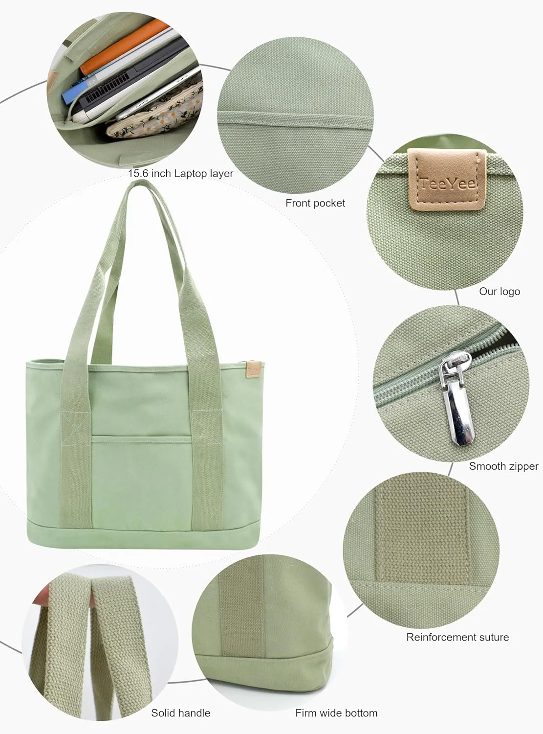 Canvas Tote Bag Casual Multi pockets Handbags Large Capacity Shopping Shoulder Bag with Pocket Bags Work Purses