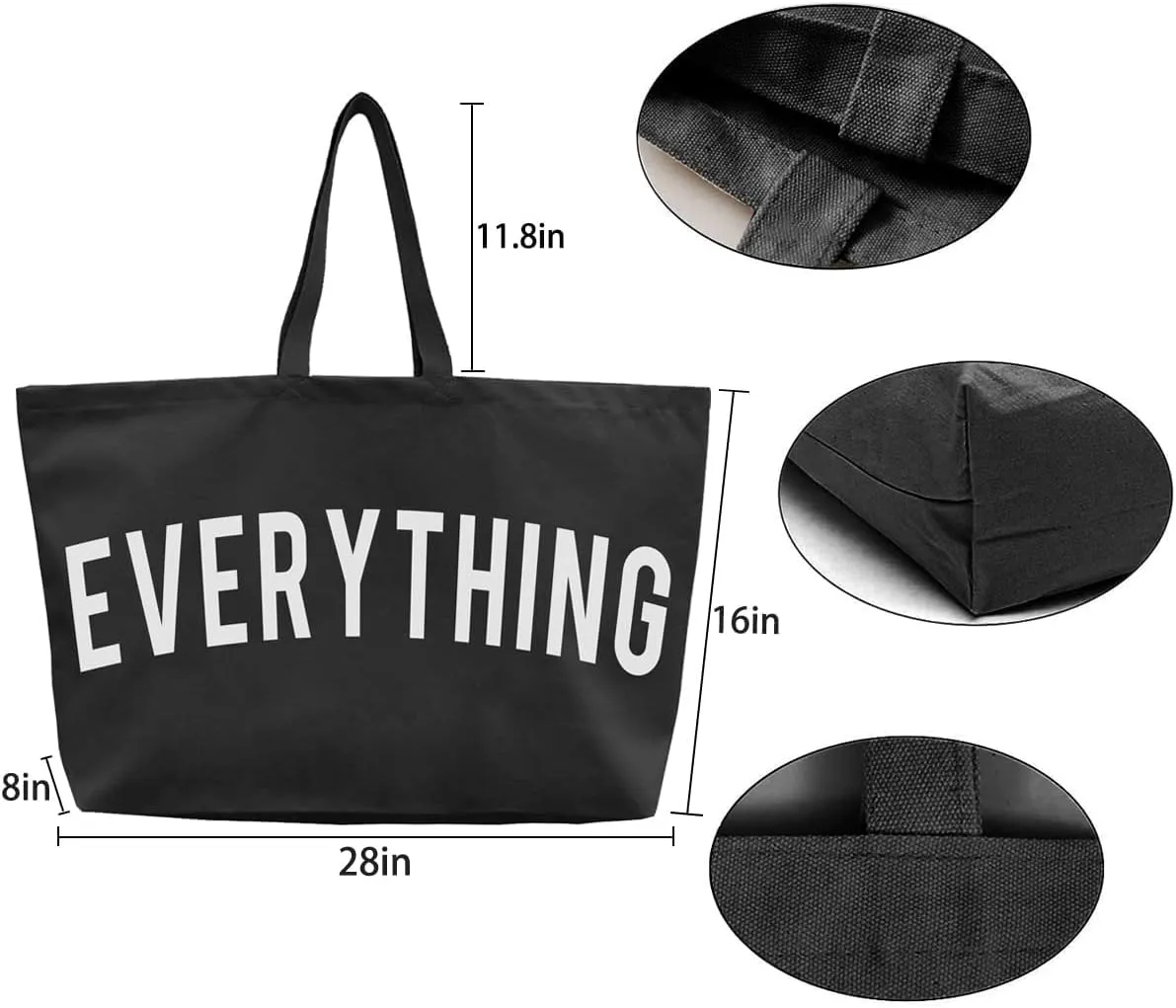 Canvas Tote Bag - Extra Large Shopping Beach Totes Bags Reusable Big Grocery Bag 28" x 8" x 16"