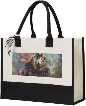 Canvas Tote Bag for Women Beach Tote Purse Reusable Grocery Bag Beautiful Steam Train Aesthetic Shopping Bags