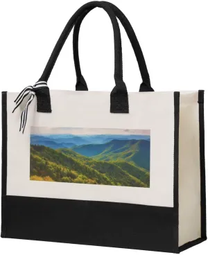 Canvas Tote Bag for Women Beach Tote Purse Reusable Grocery Bag Blue Ridge Parkway Mountains Aesthetic Shopping Bags