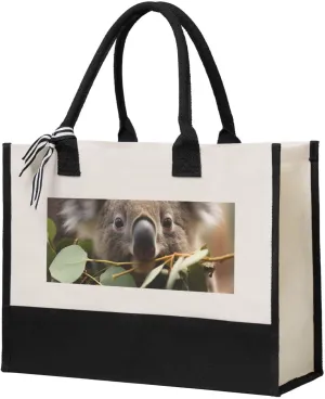 Canvas Tote Bag for Women Beach Tote Purse Reusable Grocery Bag Koala spotted eating leaves Aesthetic Shopping Bags