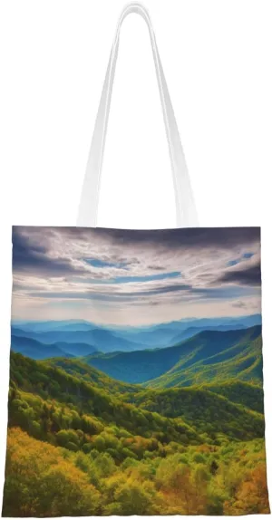 Canvas Tote Bag for Women Shoulder Tote Purse Reusable Grocery Bag Blue Ridge Parkway Mountains Aesthetic Shopping Bags