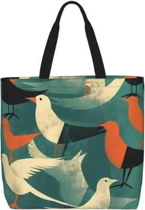 Canvas Tote Bag for Women Shoulder Tote Purse Reusable Grocery Bag Flock of Birds Aesthetic Shopping Bags