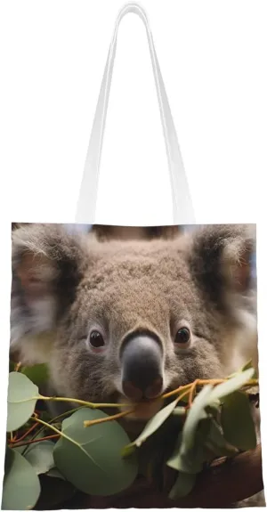 Canvas Tote Bag for Women Shoulder Tote Purse Reusable Grocery Bag Koala spotted eating leaves Aesthetic Shopping Bags
