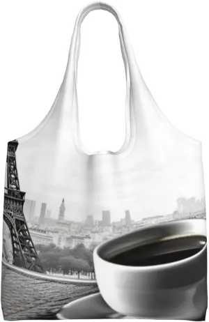 Canvas Tote Bag for Women Shoulder Tote Purse Reusable Grocery Bag Parisian Coffee Eiffel Tower Aesthetic Shopping Bags