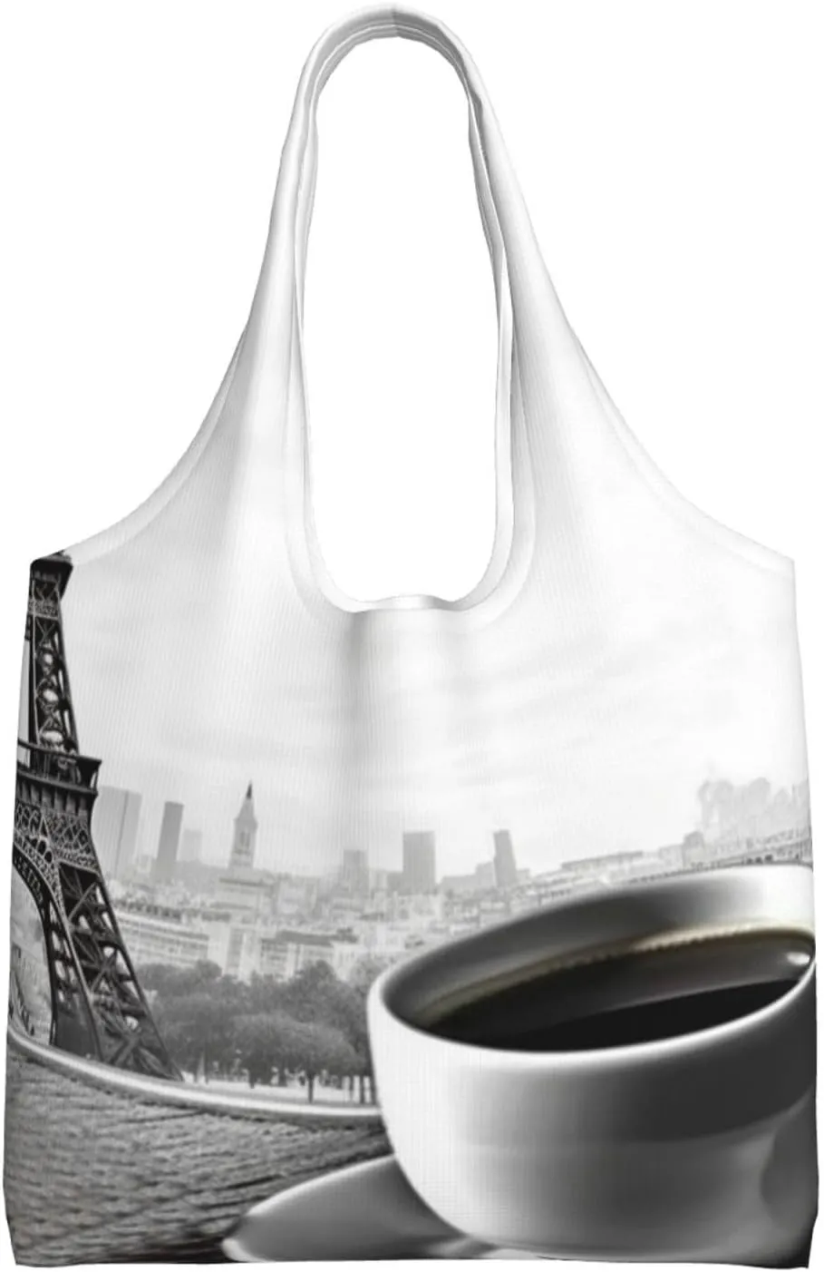 Canvas Tote Bag for Women Shoulder Tote Purse Reusable Grocery Bag Parisian Coffee Eiffel Tower Aesthetic Shopping Bags