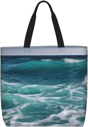 Canvas Tote Bag for Women Shoulder Tote Purse Reusable Grocery Bag Sea Water Aesthetic Shopping Bags