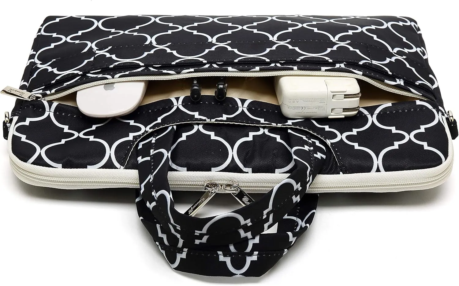 canvaslife Black Four Petals Style Pattern Waterproof Laptop Shoulder Messenger Bag Laptop Computer Briefcases with Rebound Bubble Protection for 15 inch and 15.6 inch Laptop