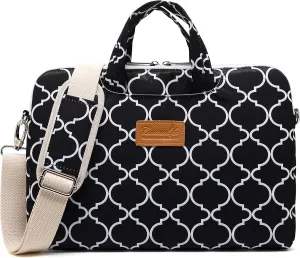 canvaslife Black Four Petals Style Pattern Waterproof Laptop Shoulder Messenger Bag Laptop Computer Briefcases with Rebound Bubble Protection for 15 inch and 15.6 inch Laptop