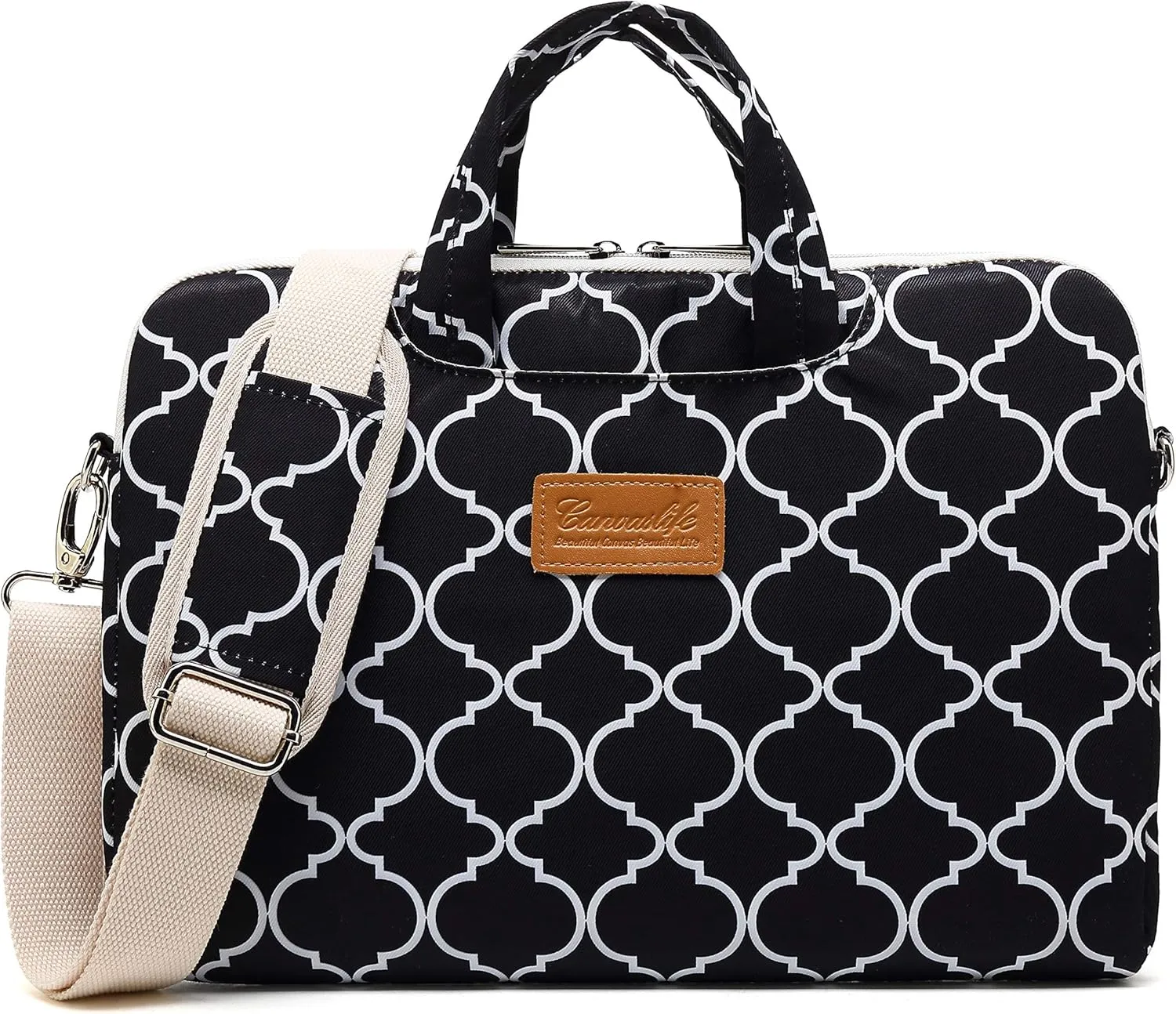 canvaslife Black Four Petals Style Pattern Waterproof Laptop Shoulder Messenger Bag Laptop Computer Briefcases with Rebound Bubble Protection for 15 inch and 15.6 inch Laptop