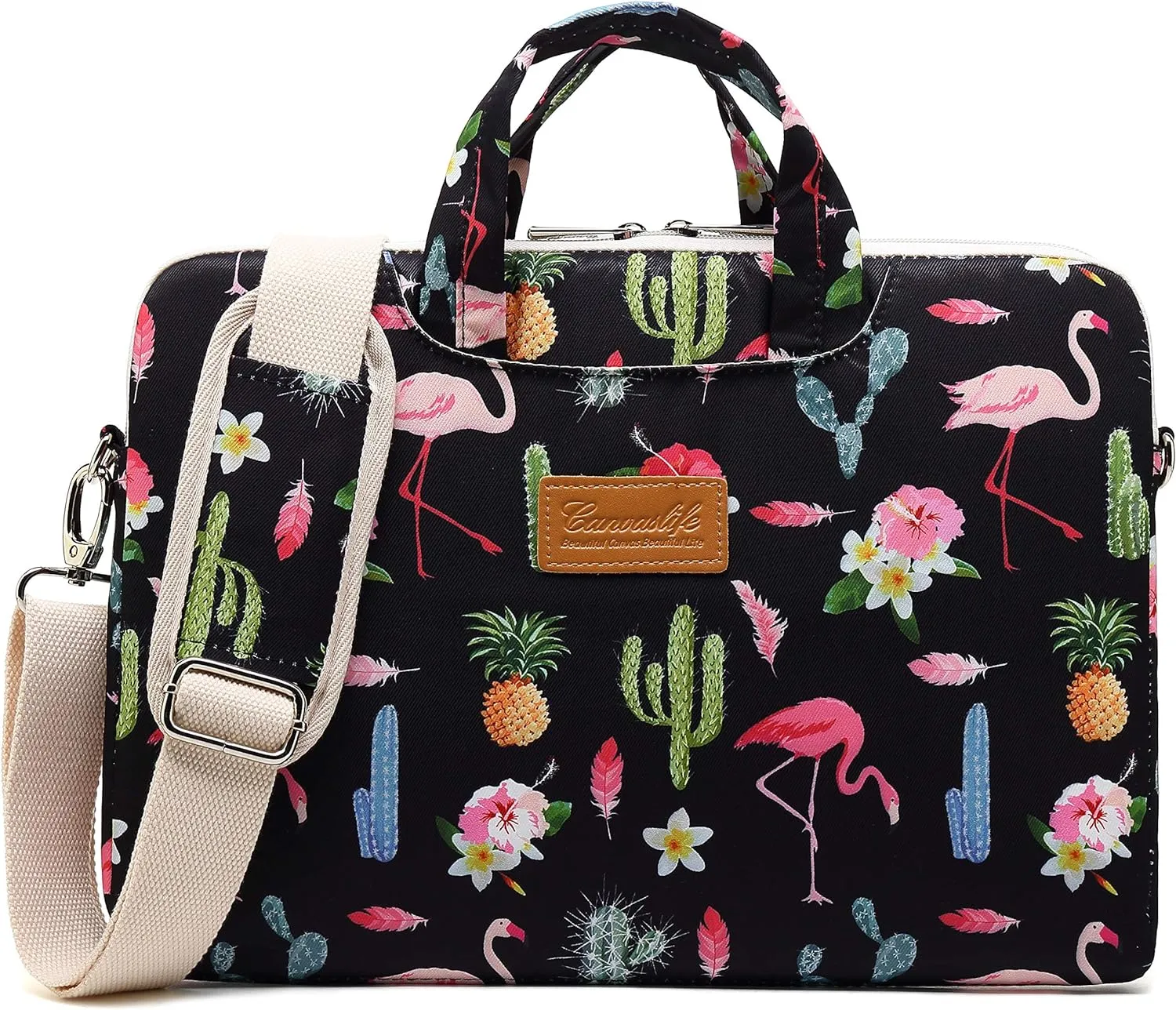 canvaslife flamingos Pattern Waterproof Laptop Shoulder Messenger Bag Laptop Computer Briefcases with Rebound Bubble Protection for 15 inch and 15.6 inch Laptop